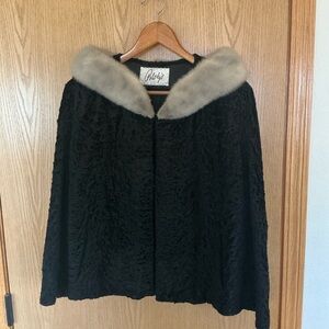 VINTAGE Persian lambswool black fur mink collar coat jacket from POLSKY’s Dept.